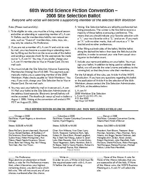 Site Selection Ballot 2008